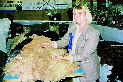 Dianne Judging fleeces in Australia