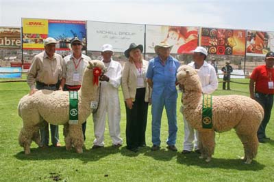 Dianne standing with the champions she has judged with Dr Julio Sumar In Peru